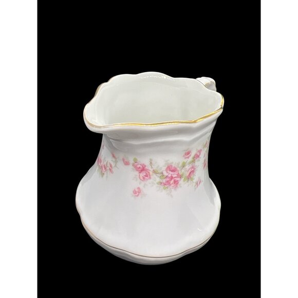 Vintage Bone China Creamer Pitcher With Pink Floral Design & Gold Trim - Picture 4 of 4